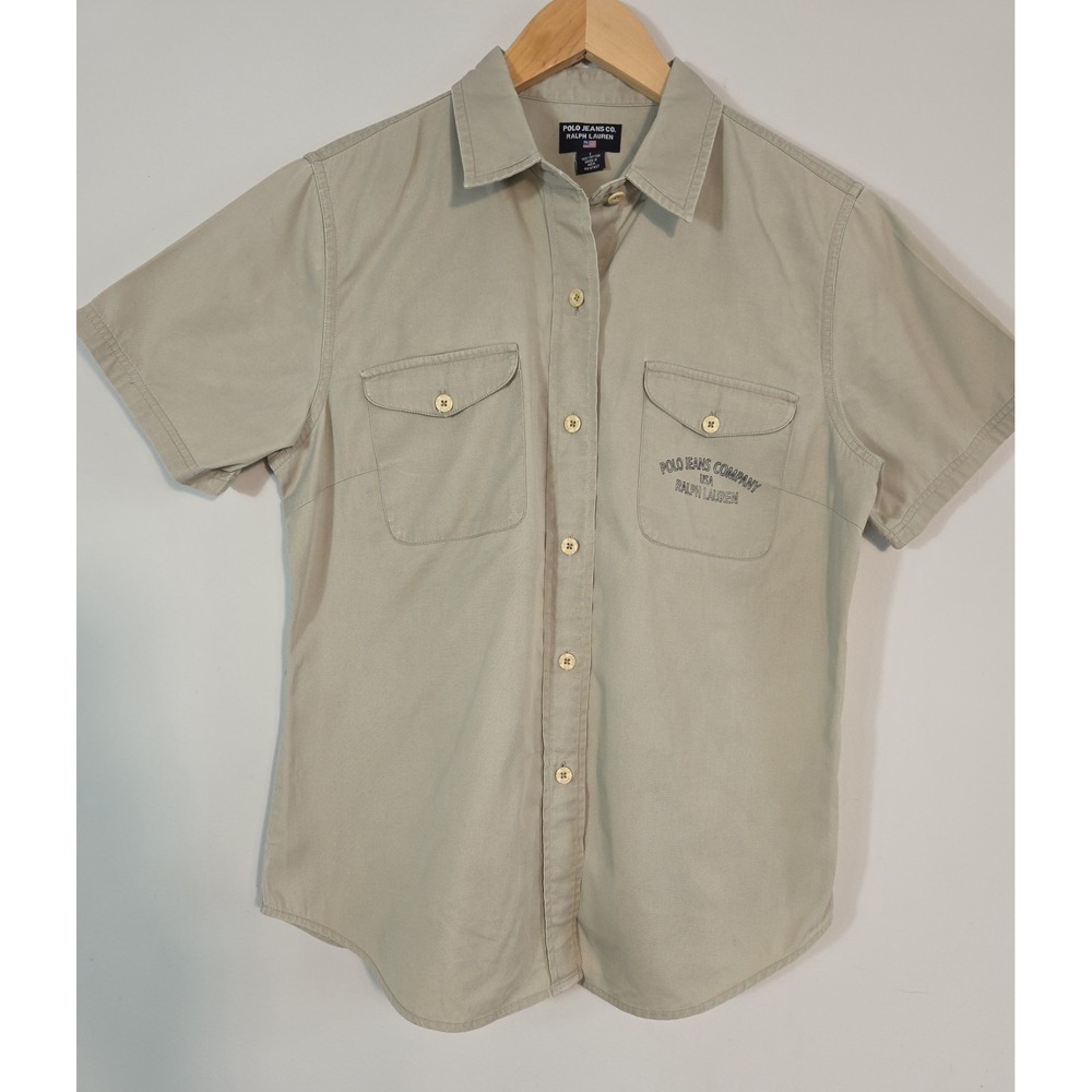 Vintage Polo Jeans Co Ralph Lauren Women's L Khaki Button Up Shirt Y2K - Picture 1 of 11